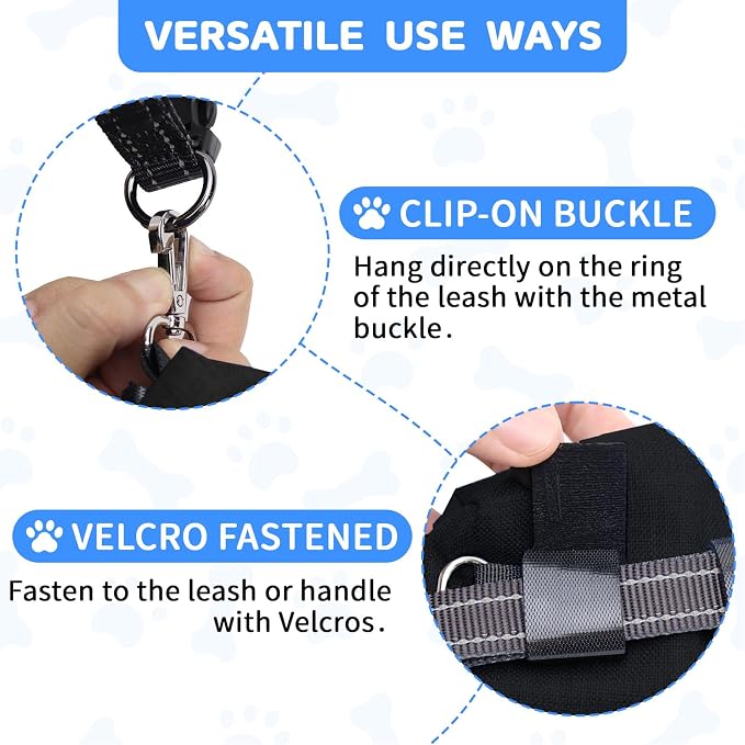Dog Poop Bag Holder with Treat Pouch, 2 Zipper Pockets & Leash Clip | Waste Bag Dispenser with 1 Roll Poop Bags, Quick Access Treat Storage, Hands-Free Design for Dog Walking, Training & Travel - Image 3