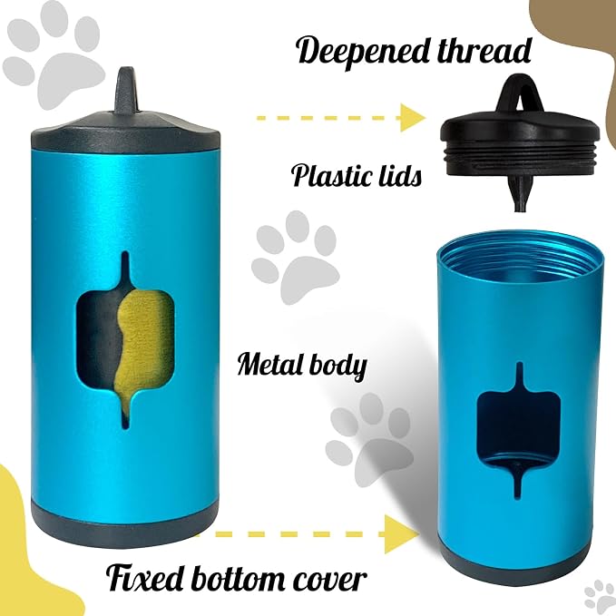 Metal Dog Poop Bag Holder 2-Pack w/Leash Clip|Durable Scratch-Resistant Aluminum|30 Bags+6 Accessories（Blue） - Image 2
