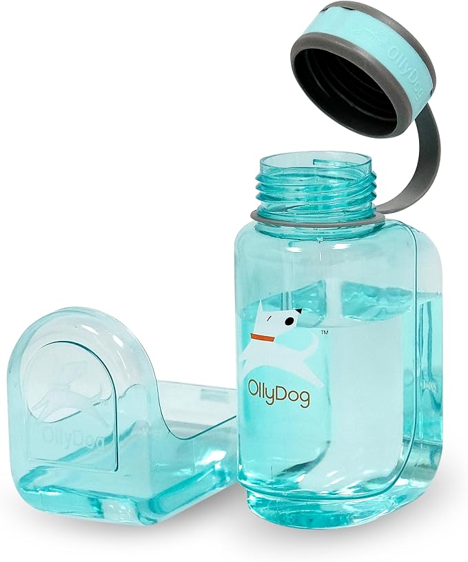 OllyDog OllyBottle Tritan Water Bottle with Detachable Dog Bowl | BPA Free Leakproof | 20oz | Share Water with Your Dog | Hiking Travel Camping (600ML, Aqua Blue) by OllyDog