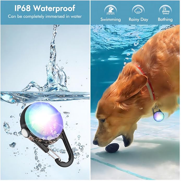 4 Modes Dog Collar Light，2 Packs IP68 Waterproof Dog Lights for Night Walking, USB Rechargeable Pet LED for Nighttime Clip on (Black) - Image 2