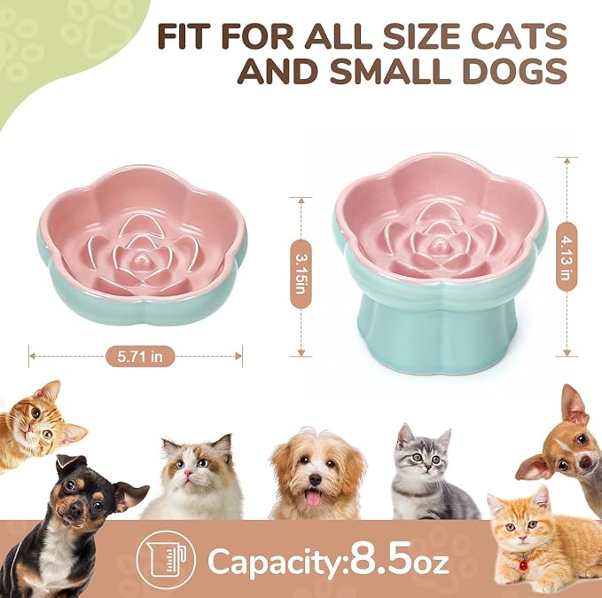 Ceramic Raised Slow Feeder Cat Bowl,Cat Slow Feeder, | Tilted Feeding Dish,Whisker-Friendly, Indoor Cats Food Bowl Small Dogs Slow Feeder for Dry and Wet Food - Image 2