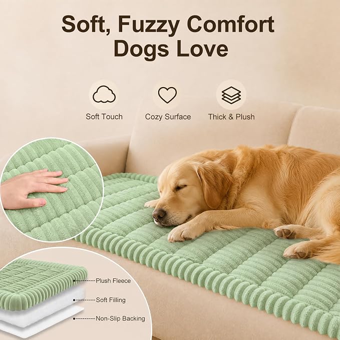 decorUhome Couch Cover for Dogs, Non Slip Fuzzy Thick Pet Sofa Protector | Pet Friendly, Couch Covers for Sofa, Machine Washable, Fits Armrests, Single Seats & Backrest Cushions, Green, 27.6" x 27.6" - Image 2