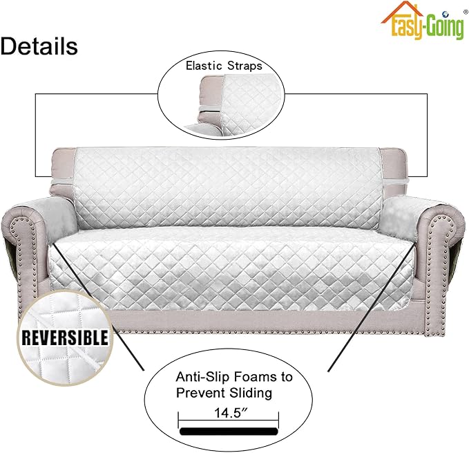 Easy-Going Reversible Couch Cover, 4 Seater Sofa, White/White | XX-Large Sofa, Washable Slipcover For Dogs, Water Resistant Mat, Living Room, Non-Slip Sofa Cover, Pet Friendly - Image 3