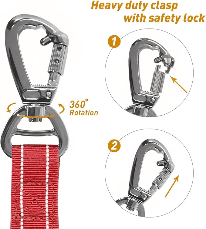 AUBELL Tactical Dog Leash Heavy Duty,4-6ft No Pull Bungee Leash,Red | Reflective Dog Leash for Medium Large Dogs with Comfortable Padded Double Handle,Car Seat Belt,360 Degree Rotating Carabiner - Image 8