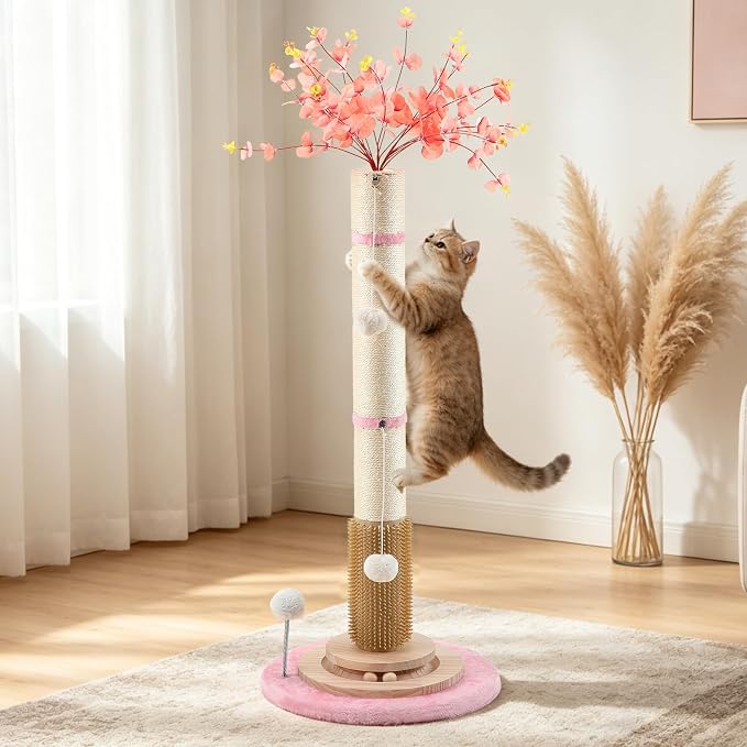 45'' Tall Cat Scratching Post Tree,Heavy Duty Scratcher for Indoor | Solid Wood Base,3.5" Sisal Post,Hanging Ball Toy,Self-Grooming Brush,Interactive Ball Track,Stylish Decor for Any Home - Image 7