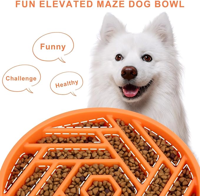 TOBYTO Slow Feeder Dog Bowls Large Medium Breed,Anti-Choking Slow Eating Dog Food Bowl,Non Slip Pet Slower Food Feeding Bowls Large Puzzle Slow Feeder Bloat Stop Maze Dog Dishes,Orange - Image 3