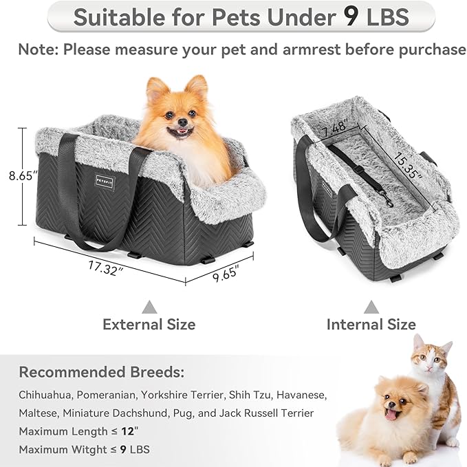 PETSFIT Center Console Dog Car Seat, Portable Pet Car Seat with Safe Protective Hooks, Luxury Dog Car Seats for Small Dogs Includes Safety Leash and Storage Pocket for Pets Up to 9 lbs (Black) - Image 4