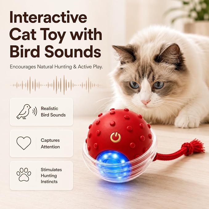 Interactive Rolling Cat Ball, Motion Activated Automatic Cat Toy | Smart Play, High Power, Anti-Stuck Rolling, Carpet & Hardwood, Chirping Sound, USB-C Rechargeable, 3 Modes, Durable - Image 4