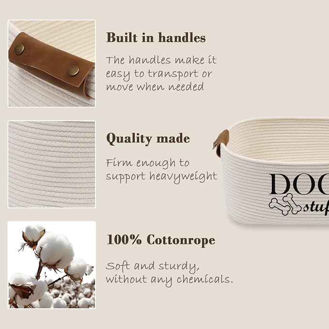 Morezi Durable Cotton Rope Dog Toy Storage, Large Dog Bin, Pet Bed, Puppy Toy Box - Perfect for Organizing Pet Toys, Blankets, Leashes, Clothing and Any Doggie Stuff - Beige - Image 4