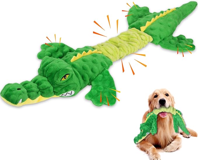 Letsmeet Large Squeaky Alligator Dog Toys, Interactive Puppy Toys with Crinkle Paper, Pull Tug of War Dog Toy, Plush Dog Chew Toys for Small, Medium, Large Breed by Letsmeet