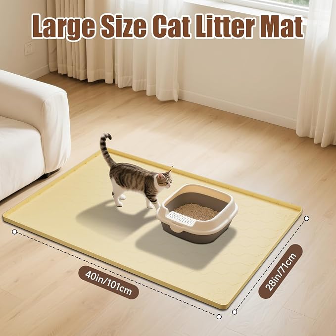 Cat Mat for Litter Box, 40" X 28" Large Silicone Cat Litter Trapping Mat | Waterproof Cat Litter Mat, Soft on Kitty Paws, Easy to Clean, Non-Slip Kitty Scratch Pad for Floor(Yellow) - Image 2