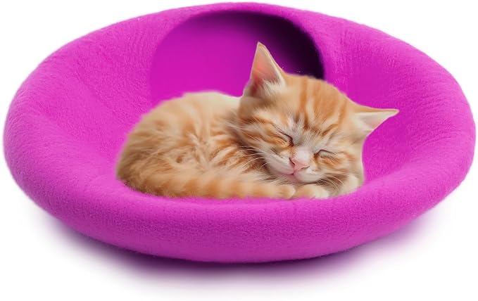 Luxurious Merino Wool Cat Cave - Foldable Hideaway Pod for Indoor Cats - Premium Felt Kitten Pet Enclosure - Covered Cat House for Ultimate Cozy Comfort by Woolygon (Purple Plain) - Image 3