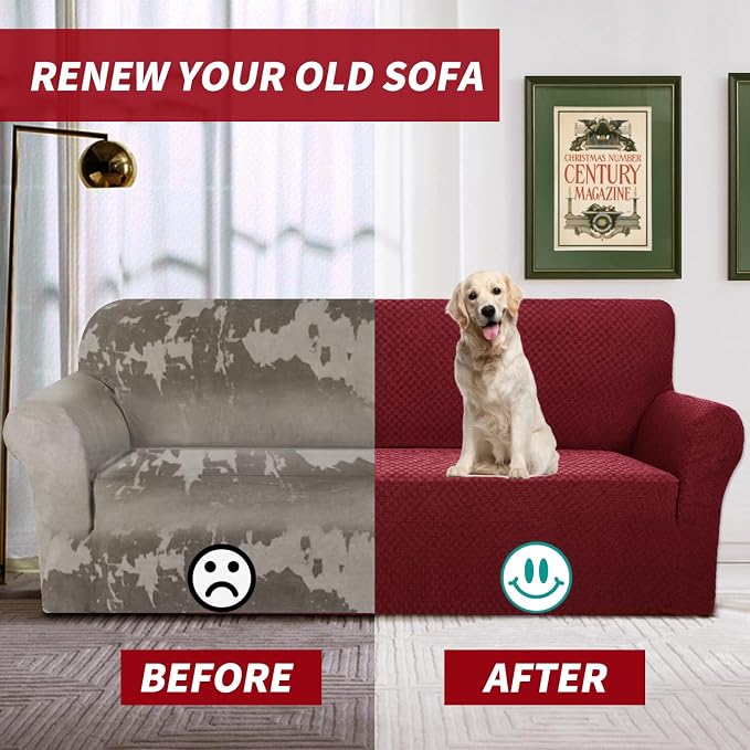 YEMYHOM Couch Cover Latest Jacquard Design High Stretch Sofa Covers for 3 Cushion Couch, Pet Dog Cat Proof Slipcover Non Slip Magic Elastic Furniture Protector (Sofa, Christmas Wine Red) - Image 7
