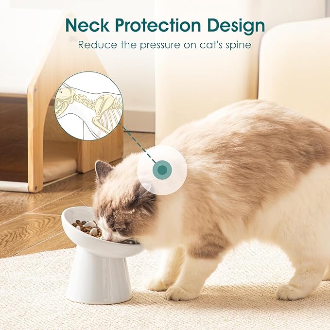 vancasso Ceramic Slow Feeder Cat Bowl, 6.25 Inch Elevated Cat Slow Feeder Bowl, Anti Vomiting for Dry and Wet Food, White - Image 5