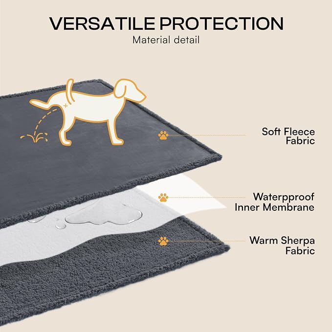 Luciphia Waterproof Pet Blanket, Liquid Pee Proof Dog Blanket for Sofa Bed Couch, Reversible Sherpa Fleece Furniture Protector Cover for Small Medium Large Dogs Cats, Dark Gray X-Large（85" x 57"） | waterproof pet blanket sherpa fleece reversible couch ... - Image 4