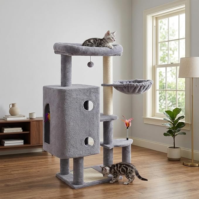 HUITREE 45in Cat Tree Tower with Big Condo for Indoor Cats,Cat Tower with Scratching Post,Scratching Board and Cat Toys,Multi-Level,Small Space,Transformer Cat Tree (336G) - Image 7
