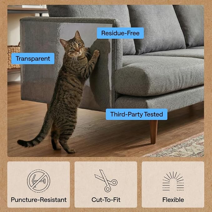 GORILLA GRIP No Pin Cat Scratch Furniture Protector, Puncture Resistant Heavy Duty Adhesive Couch Guard, Transparent Anti-Scratch Clawing Deterrent Cover for Sofa, Flexible Cut to Fit Roll, 17" x 120" - Image 7