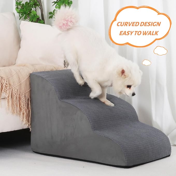 Aodisman Dog Stairs for Small Dogs and Cats,3-Step Pet Ramp for Bed & Couch | 15.7" H Non-Slip Sturdy Dog Steps with Curved Ramp for Senior,Short-Legged Dogs,Puppy and Cats to Reach Sofa or Chair,Grey - Image 5