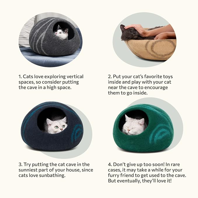 Cat Cave - Merino Wool Bed for Indoor Cats (Slate Gray, Medium) | Cat Bed Enclosure, Premium Felt, Handmade, Super Soft, Lightweight, Breathable, Adjustable Shape - Image 7