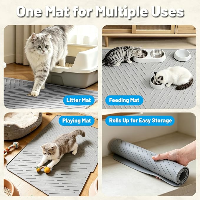 35"x27" Extra Large Silicone Cat Litter Mat for Multi-Cat Homes | Soft Silicone Material, Traps Loose Litter, Waterproof Raised Edges, Stays in Place, Easy to Shake & Clean - Image 5