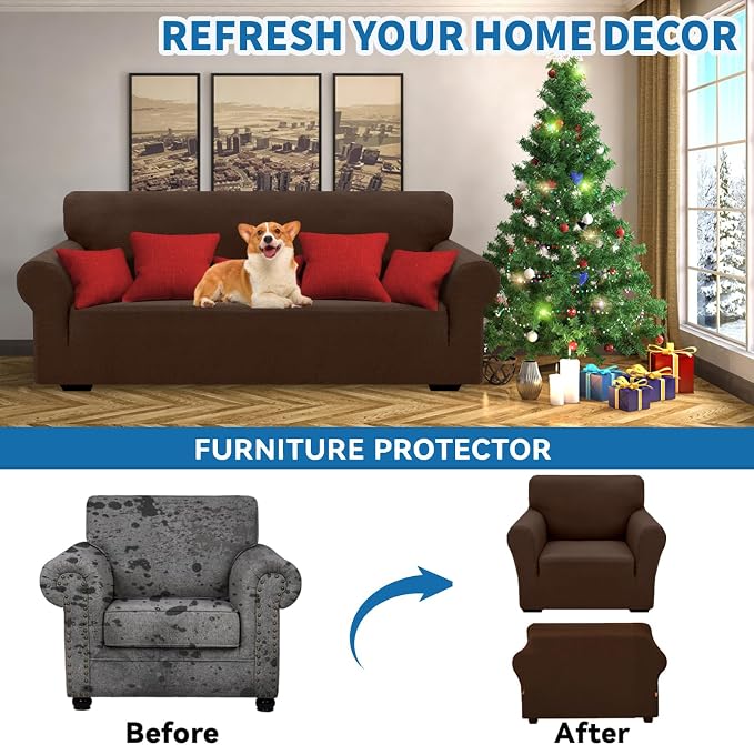 XINEAGE Stretch Jacquard Armchair Cover, Non Slip Sofa Slipcover for Dog | High-Stretch Fabric. Wear-Resistant, Pet Friendly. Easy Install & Washable for Living Rooms, Offices.Coffee - Image 4