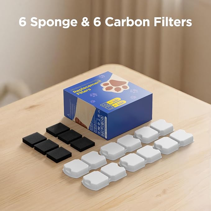 GIOTOHUN Cat Water Fountain Filter: 12 Cat Fountain Filter Replacement - 12 Pet Fountains Filters Replacement - 6 Filters & 6 Sponges - Suitable for ATMZIQXR GIOTOHUN KOOGMOON UMOCUOY IHOUONE HOOISE - Image 8