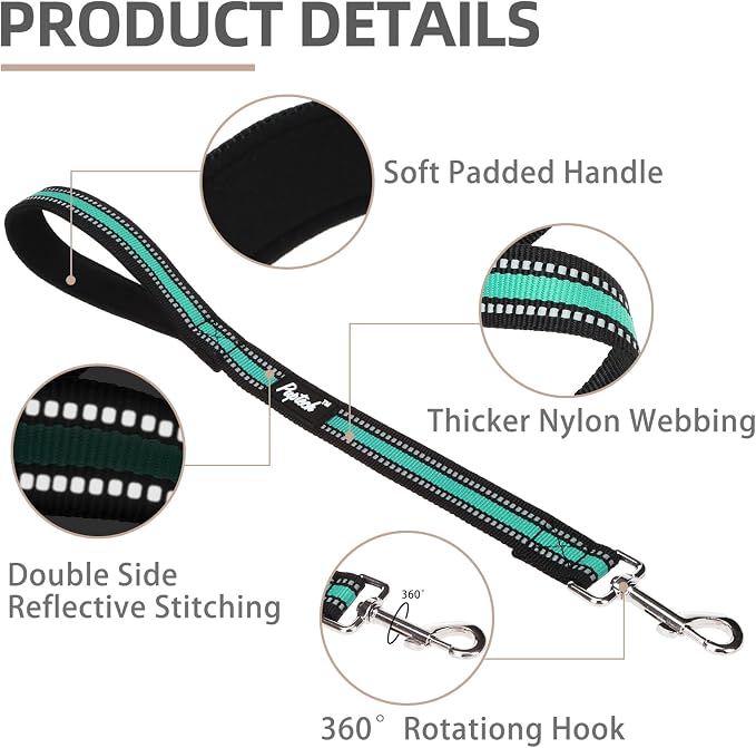 PUPTECK Reflective Short Dog Leashes 3 Pack for Walking and Training | Heavy Duty Clip with Soft Padded Handle for Medium Large Dogs Traffic Control - Image 3