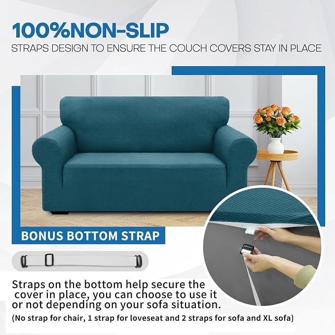 XINEAGE Stretch Jacquard Sofa Cover, Non Slip Sofa Slipcover for Dog | High-Stretch Fabric. Wear-Resistant, Pet Friendly. Easy Install & Washable for Living Rooms, Offices.Peacock Blue - Image 7