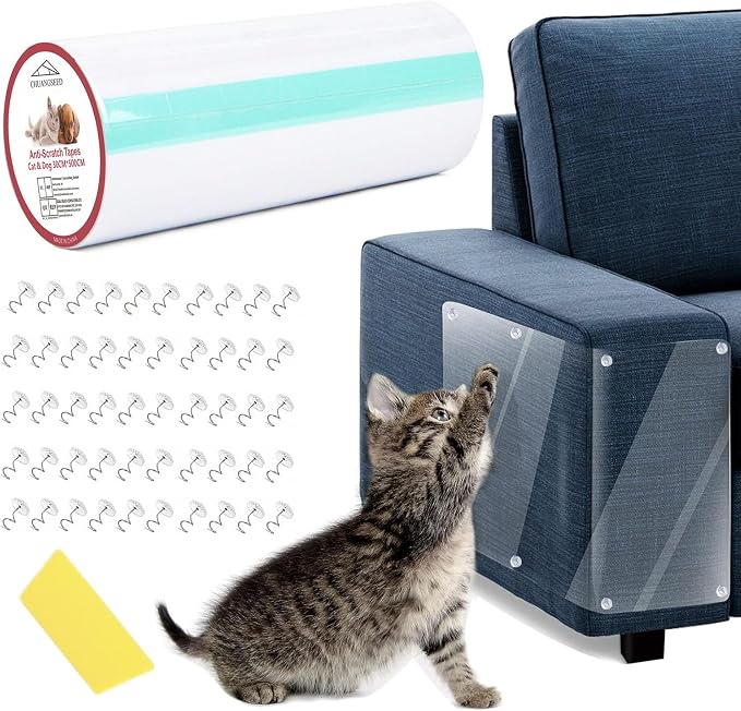 Anti-Cat Scratch Furniture Protector, 200" x 12", Single-Side Cat Couch Scratch Protector with 50 Twist Pins + 1 Scraper by CHUANGSEED