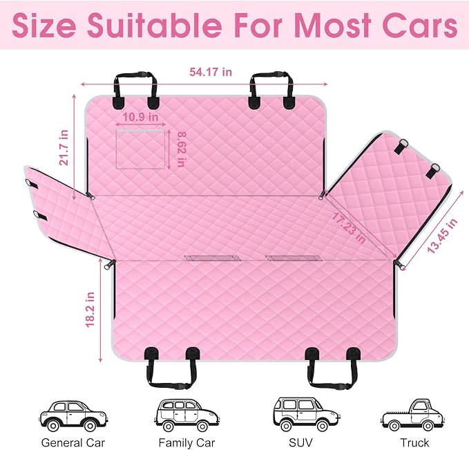 Waterproof Dog Car Seat Cover for Back Seat, Pet Hammock-S, Pink/Grey | Durable waterproof hammock with nonslip design & storage pockets. Protects seats from scratches, fits cars, SUVs & trucks. - Image 2