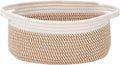 JMvicyroam Small Woven Basket, Empty Gift Basket, White&Brown Block/1 Pack | Small Gift Basket, Cotton Rope, 12 x 8 x 84 in, Handles, Includes Ribbon and Bag, Birthday Gift Basket by JMvicyroam
