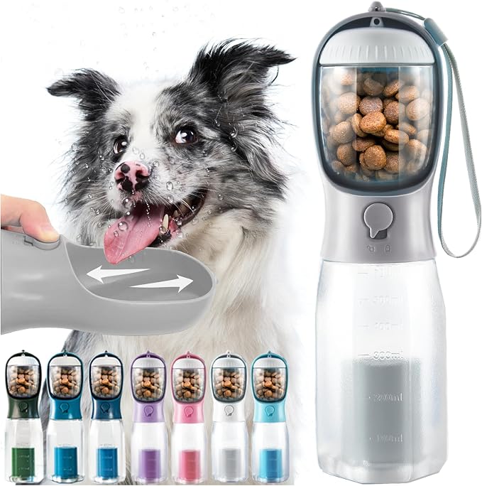 Portable Dog Water Bottle 3 in 1 Pet Travel Bowl Dispenser Treat Container by MoonyMars
