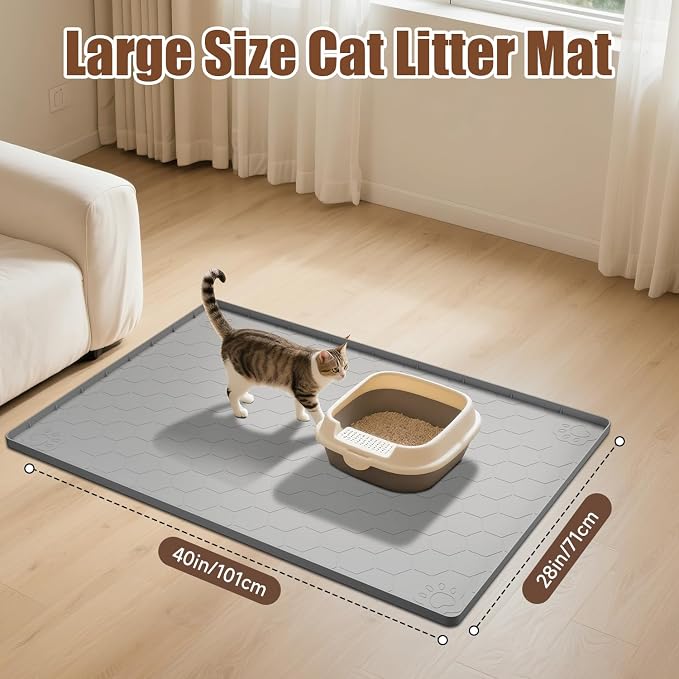 Cat Mat for Litter Box, 40" X 28" Large Silicone Cat Litter Trapping Mat | Waterproof Kitty Litter Mat, Urine-Proof, Easy to Clean, Non-Slip Kitty Scratch Pad for Floor(Gray) - Image 2