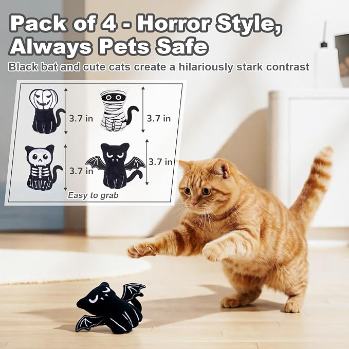 Retro Shaw Catnip Cat Toys, Horror Goth Cat Toy for Indoor Cats Kitty, 4PCS | Crinkle Sound,Interactive Fun,Soft and Durable,Halloween Kitten Toys Cat Nip Kicker Toy for All Breeds - Image 6