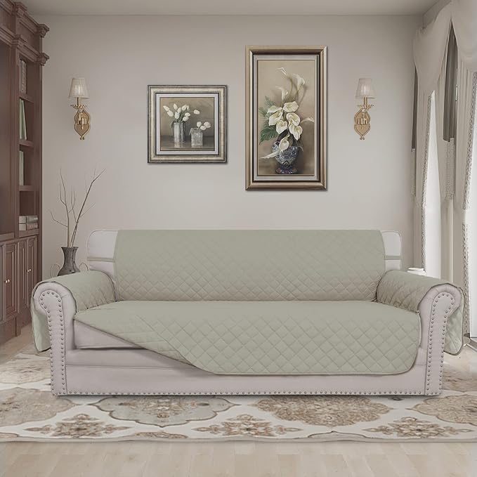 Easy-Going Reversible Couch Cover, 3 Cushion Sofa, Large, Beige/Beige | Machine Washable Slipcover For Dogs, Water Resistant Furniture Mat For Living Room, Non-Slip Sofa Cover, Pet Friendly - Image 2
