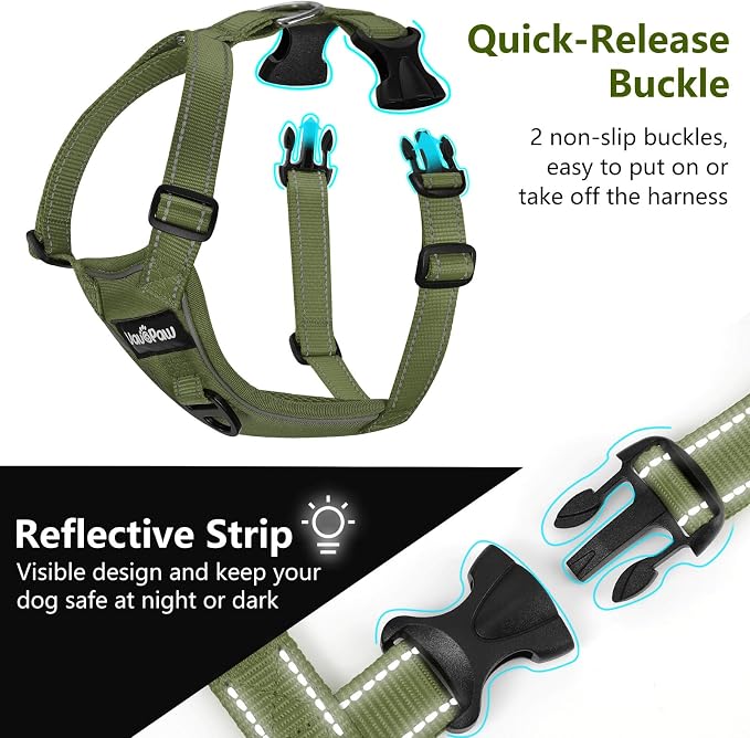 VavoPaw Dog Seat Belt Vest Harness for Car, 2 in 1 Seatbelt Buckle | Breathable Mesh, Adjustable Buckle, Reflective Straps, Heavy Duty Pet Safety Seat Belts for Small Medium Large,Army Green, XL - Image 5