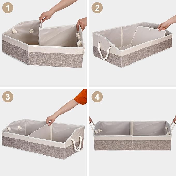Large Dog Toy Basket with Handle, Foldable Dog Toy Box for Living Room Area , 28.5" Basket for Dog's Supplies, Organizer and Storage with Hard Board, Anti-Slip for Pet Toys (Brown, Large 28.5"×15") - Image 7