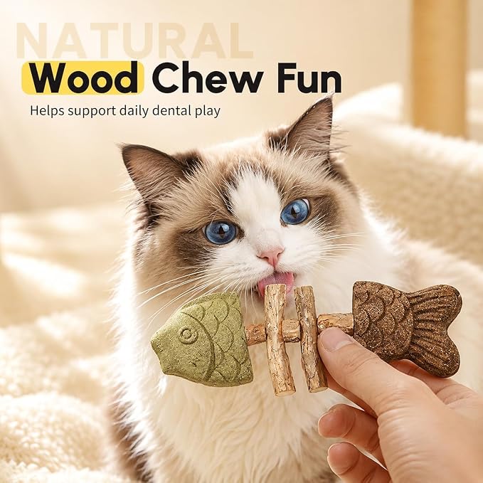 3pcs Catnip & Silvervine Fishbone-Shaped Cat Chew Toy | Natural, Dental Toy, Chewing, Licking, Pawing, Boredom Relief & Enrichment - Image 2