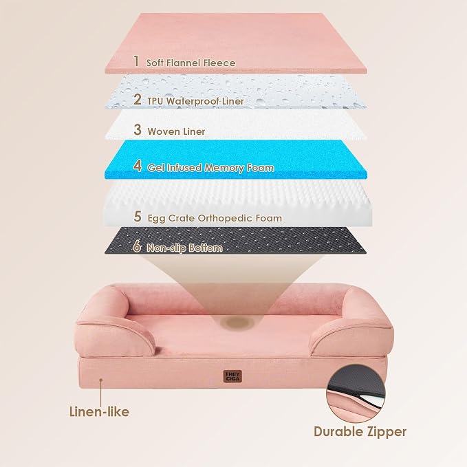 EHEYCIGA Orthopedic XXL Dog Bed, Waterproof Washable XL Big Pet Bed 48" | Non-Slip Bottom and Egg-Crate Memory Foam Extra Large Pet Couch Bed with Washable Removable Cover, Dusty Pink - Image 5