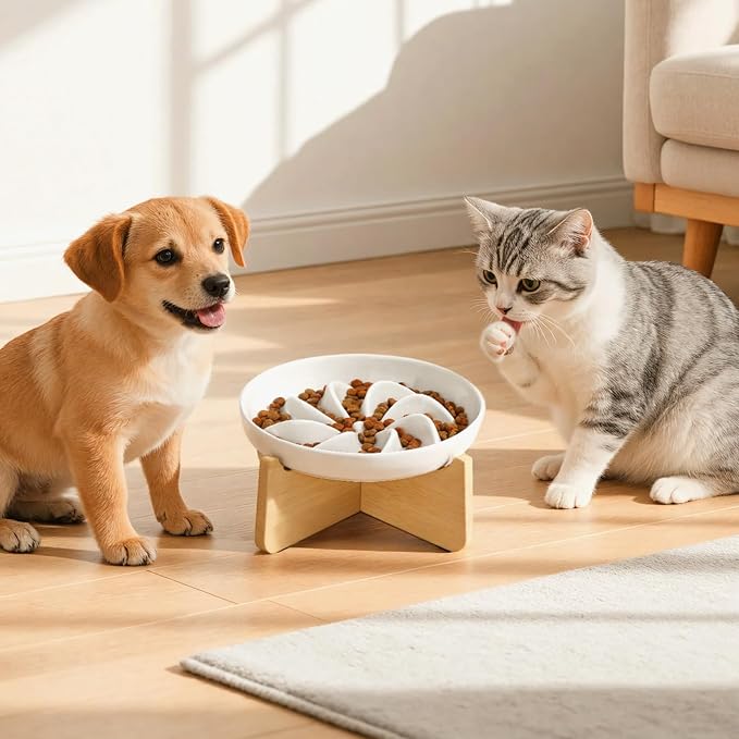 PETTOM Slow Feeder Cat Bowl with Stand, Ceramic Slow Eating Cat Bowl with Higher Edges, Elevated Cats Food Bowls for Dry and Wet Food Anti-Vomiting Puzzle Feeder for Healthy Eating Diet - Image 9