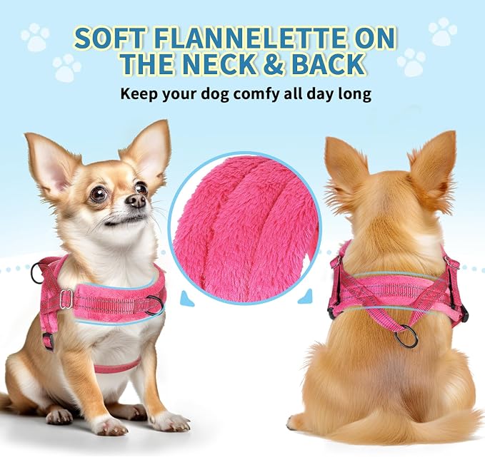 Lukovee Small Dog Harness and Leash Set, No Pull Soft Padded Vest | Both Neck & Chest Adjustable, Reflective, Puppy Harness with 4ft Lightweight Anti-Twist Dog Leash for Small Dogs (Pink, S) - Image 5