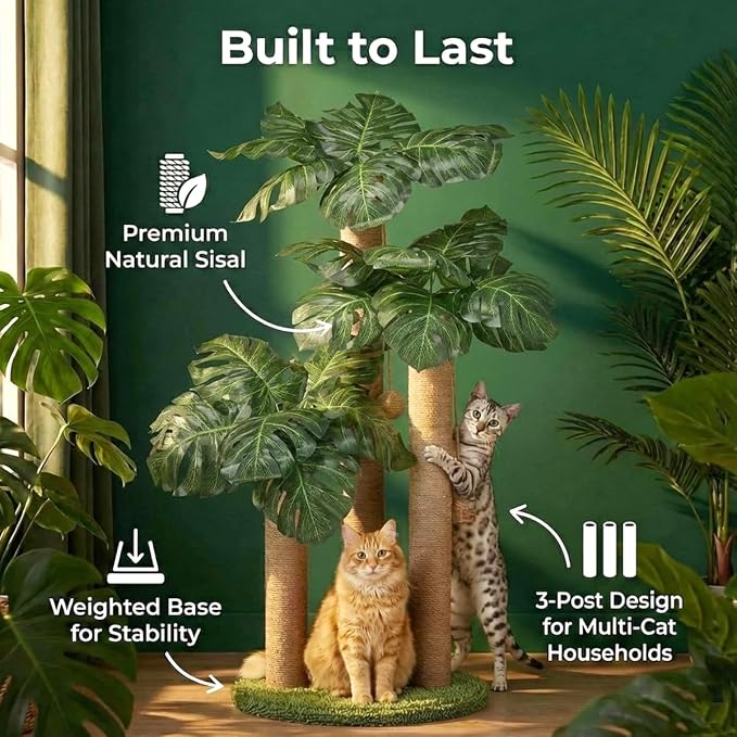 LEMONDA 31.5Inch Cat Scratching Post,Cat Scratcher Tree with 3 Scratching Poles & 2 Interactive Dangling Balls,Cats Scratching Posts for Indoor Kitten & Adult Cats | Cat Scratcher Tree, Cat Scratching Posts,3 Scratching Poles,2 Interactive Dangling Bal... - Image 2