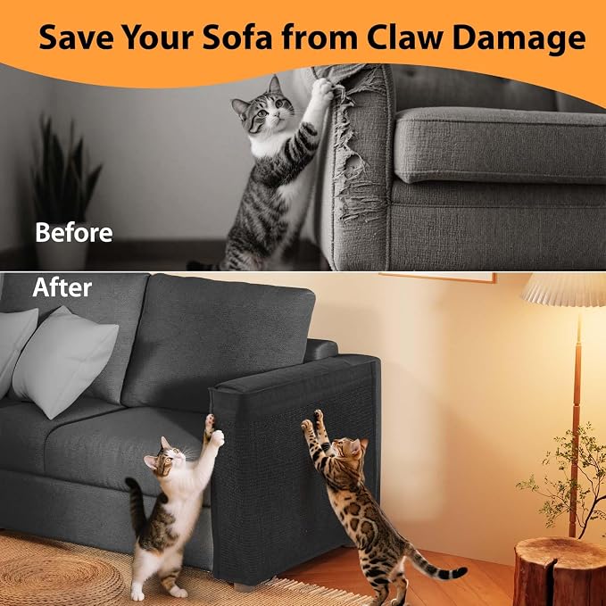 Couch Protector from Cat Claws - Cat Scratch Sofa Protector Universal Fit on Both Arm Sides with Black Sisal Pad for Leather and Fabric Sofa,27.5 * 19.7 inch Expanded Coverage Sisal Area(Black) - Image 6