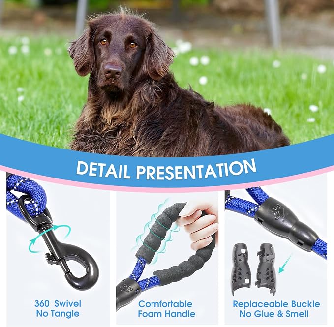 2/4/5/6 FT Dog Leash with Comfortable Padded Handle and Highly Reflective Threads for Small Medium and Large Dogs (5FT-1/2'', Navy Blue) - Image 3