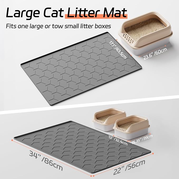 Bulkniu Silicone Cat Litter Mat, 22"x34", Raised Edge Waterproof, Dark Grey | Litter Trapping & Recycling, Easy to Clean, Non-Slip, Durable Safe & Odorless, Paw Friendly - Image 5