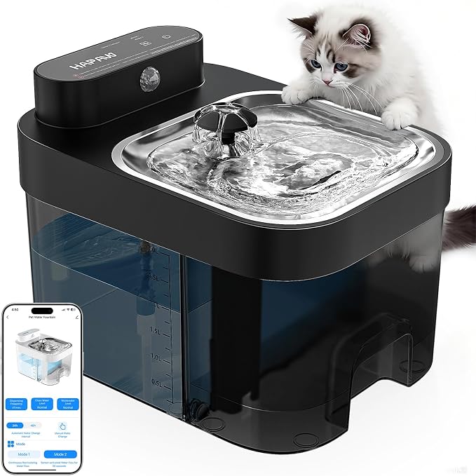 2026 Latest Cat Water Fountain, No Filter Cotton, App Monitoring Wastewater Separation Wireless Pet Fountain, 5000mAh Battery & Plug-in, 3L/101oz Water Dispenser for Cats Indoor, 2.4G Wi-Fi by HAPAW
