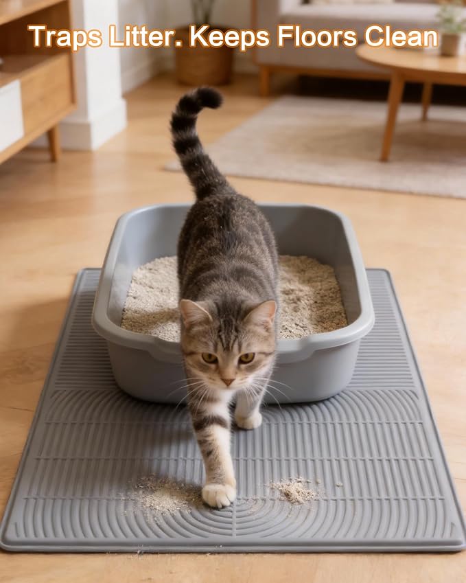 Extra Large Cat Litter Mat XL, 47" x 35", Silicone Waterproof | Traps litter, Easy to clean, Vacuum & wipe off, Waterproof backing, Non-slip design, Soft on paws - Image 2