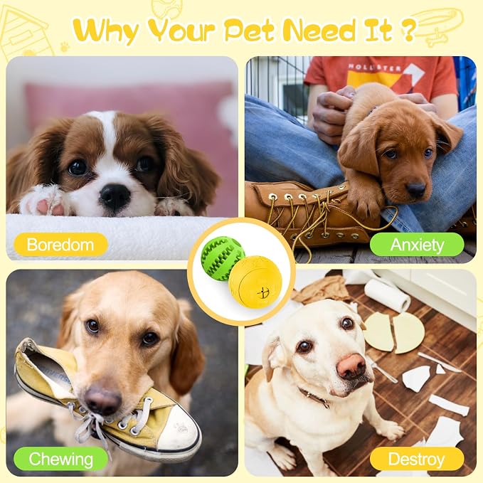 HIPPIH Dog Puzzle Toy 2 Pack, Interactive Dog Toys for Treat Dispensing | Durable Puppy Enrichment Toys, Dog Treat Ball for Teething, Slow Feeder, IQ Training, Green-2.75'', Yellow-3.14'' - Image 3