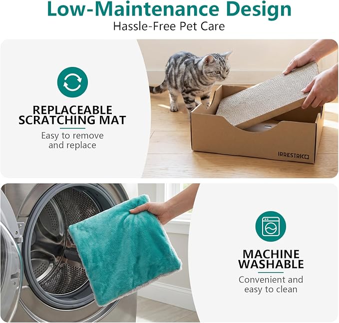 Cardboard Cat House with Replaceable Scratcher & Waterproof Cushion, 2-in-1 Cat Lounge Bed & Scratch Box, Eco-Friendly Cat Furniture Cube Cat Bed for Indoor Cats 13.8" - Image 6