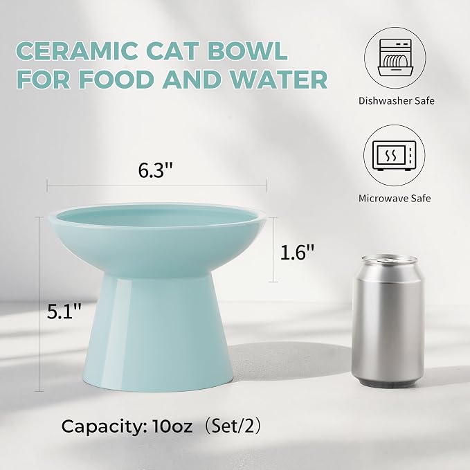 LoeJan Ceramic Cat Bowls, Elevated Cat Food and Water Bowls Set, Extra Wide and Raised Ceramic Bowls, Anti-Vomit Whisker-Free Pressure Cat Feeder for Kittens to Adult Cats - Image 2